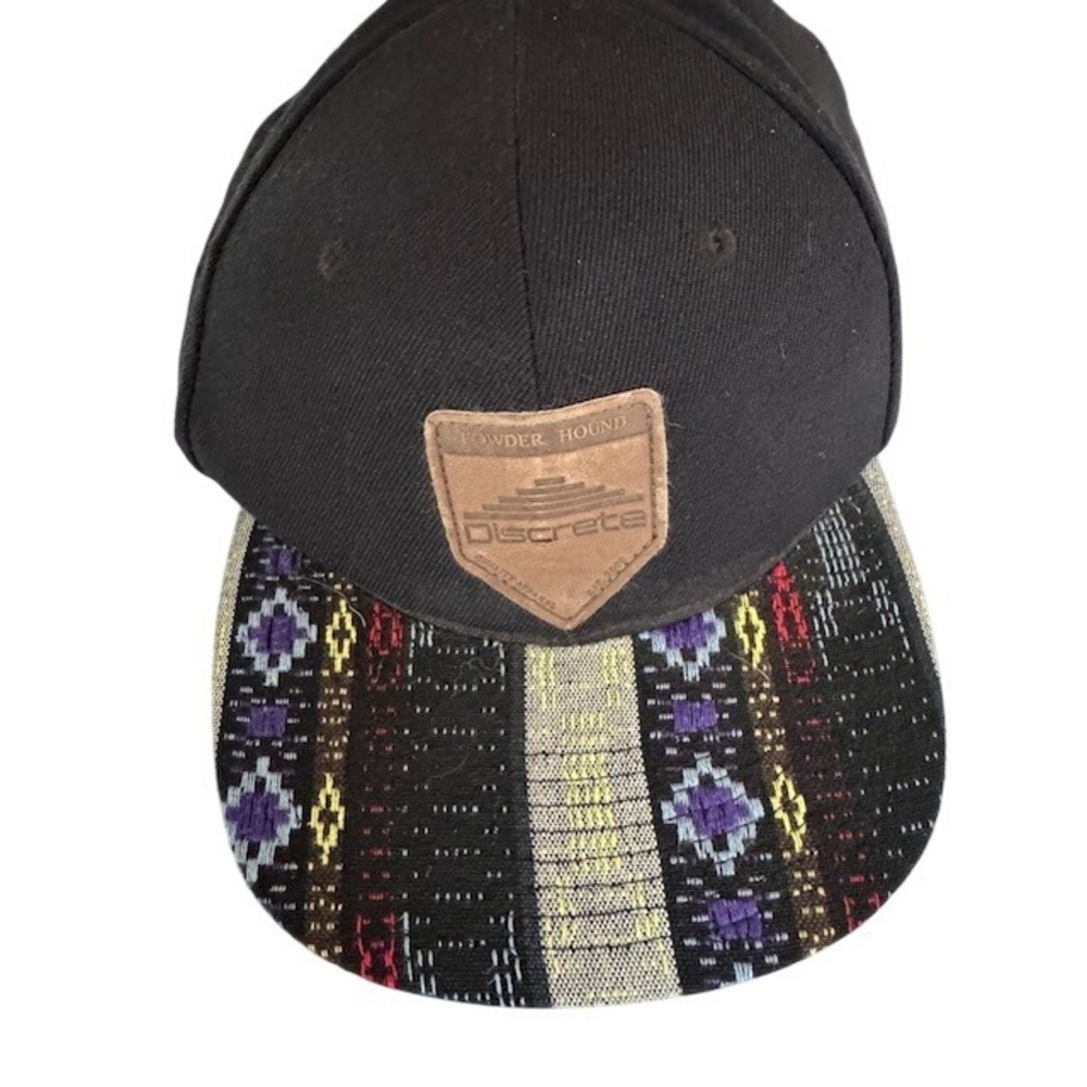 Discrete Powder Hound Black Snapback‎ Hat With Geometric Patterned Brim